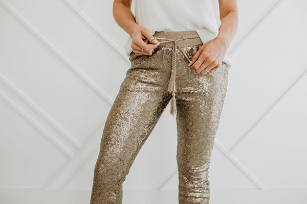 Champagne Sequined Joggers - Sparrow Noir